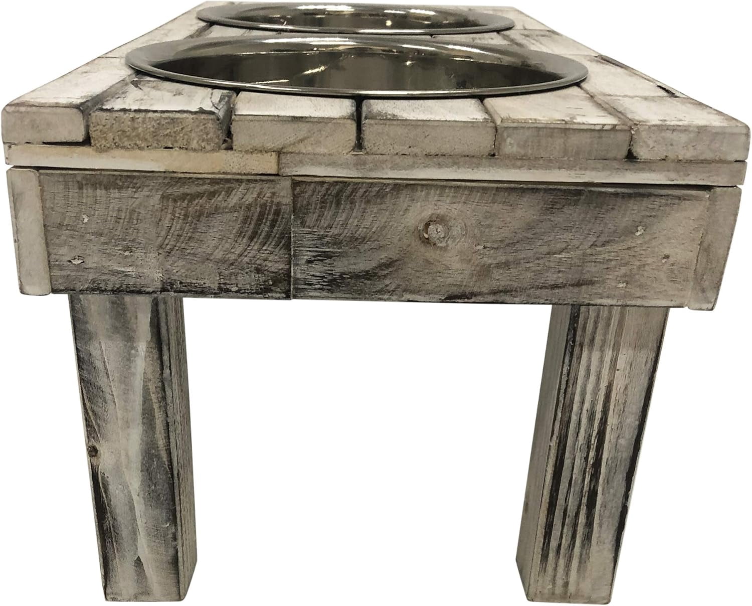 Huntley Pet Berjen Table Elevated Double Bowl Feeder, White Wash (Large)