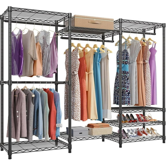 VIPEK V5 Heavy Duty Portable Closet Wardrobe, 890LB Capacity Clothing Rack with 8 Shelves & 4 Hanging Rods, Freestanding Adjustable Storage Unit, Black