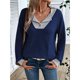 thumbnail image 5 of Camisetas de Larga de Moda de Otoño para Mujer, Sudaderas con Cuello en V y Botones de Patchwork, Tops Casuales Tipo Pulóver Azul Marino XL, 5 of 9