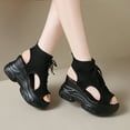thumbnail image 7 of Women's Hollow Out Platform Wedge Sandals Non-Slip Breathable Lace-Up Fish Mouth Sneakers Casual Summer Hollow_Out Open Toe Sport Shoes Black Women Sandal, 7 of 7