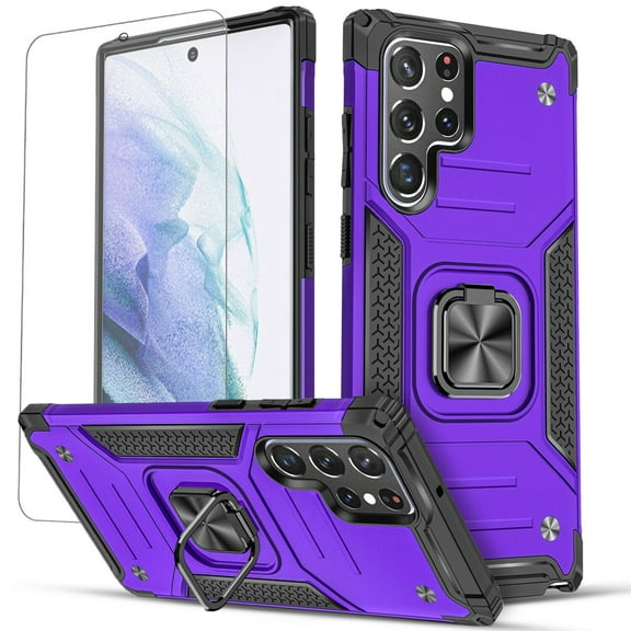 Samsung Galaxy S22 Case, Circlemalls Ring Stand Shockproof Cover Screen Protector-Purple