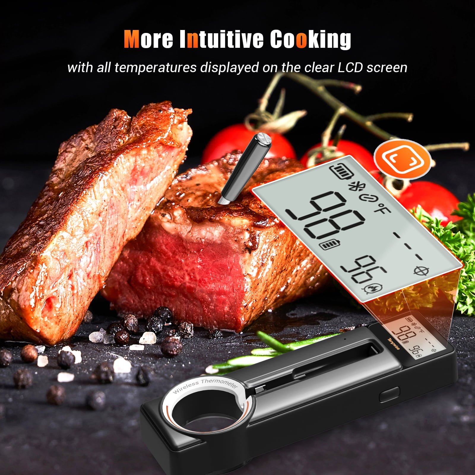 Tempwise Wireless BBQ Cooking Meat Thermometer with Instant Read, HD Screen, 60Min Offline Storage