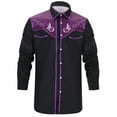thumbnail image 3 of Hpapadks Mens Shirts 3D Floral Print Lapel Button Down Long Sleeve Blouses Loose Men Dress Shirt Purple S, 3 of 5
