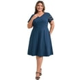 thumbnail image 2 of GRACE & GRANDEUR Women's Plus Size Dress Hollow Out V-Neck Elastic Waist Short Sleeve Summer A-Line Dresses with Pockets 4X Navy Blue, 2 of 5