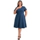 thumbnail image 2 of Vestido de Talla Grande GRACE & GRANDEUR con Escote en V, Cintura Elástica, Mangas Cortas, Vestidos de Verano en A con Bolsillos 1X Azul Marino, 2 of 5