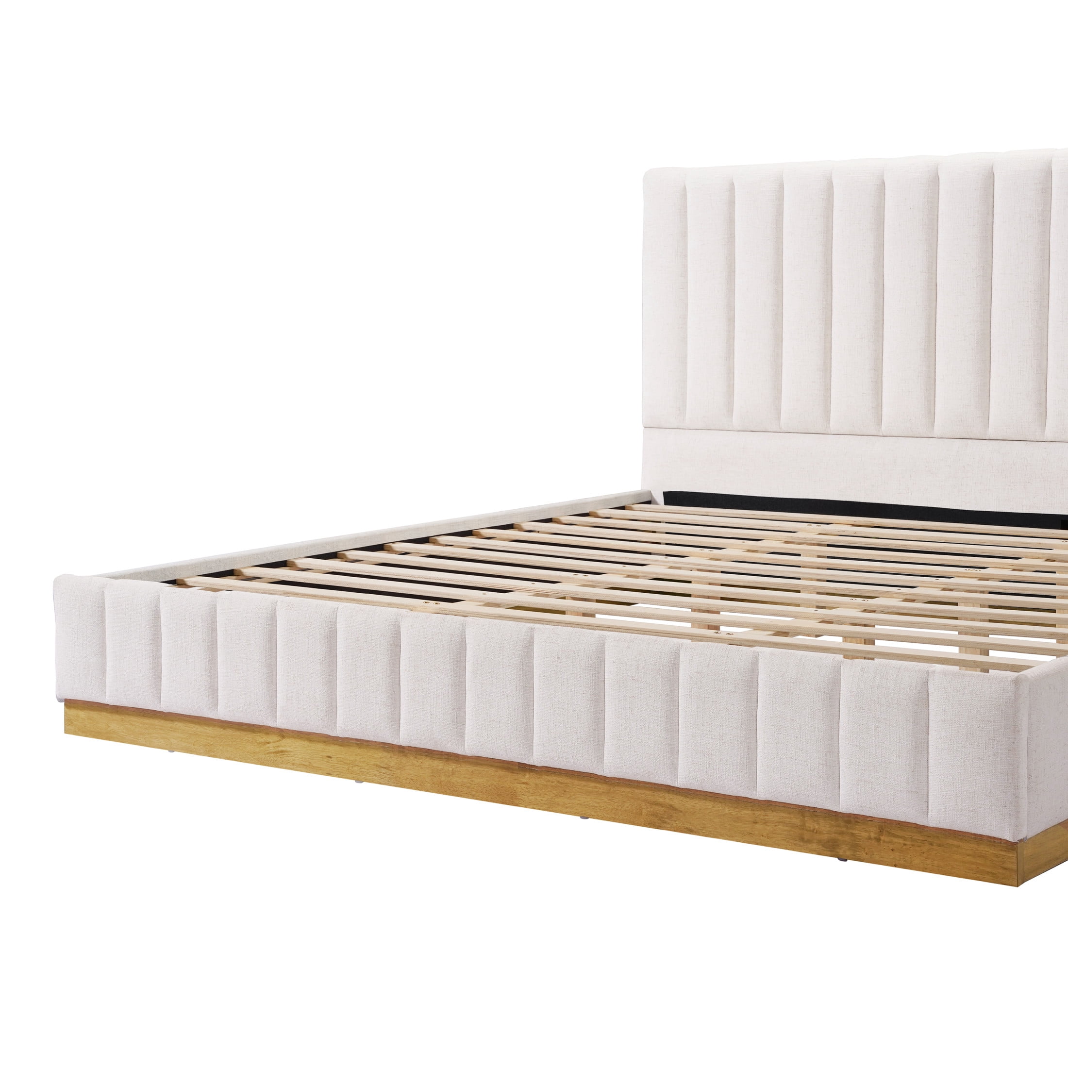 Christopher Knight Home King Size Bed Frame, Linen Upholstered Thick Headboard with Solid Wood Base, Beige