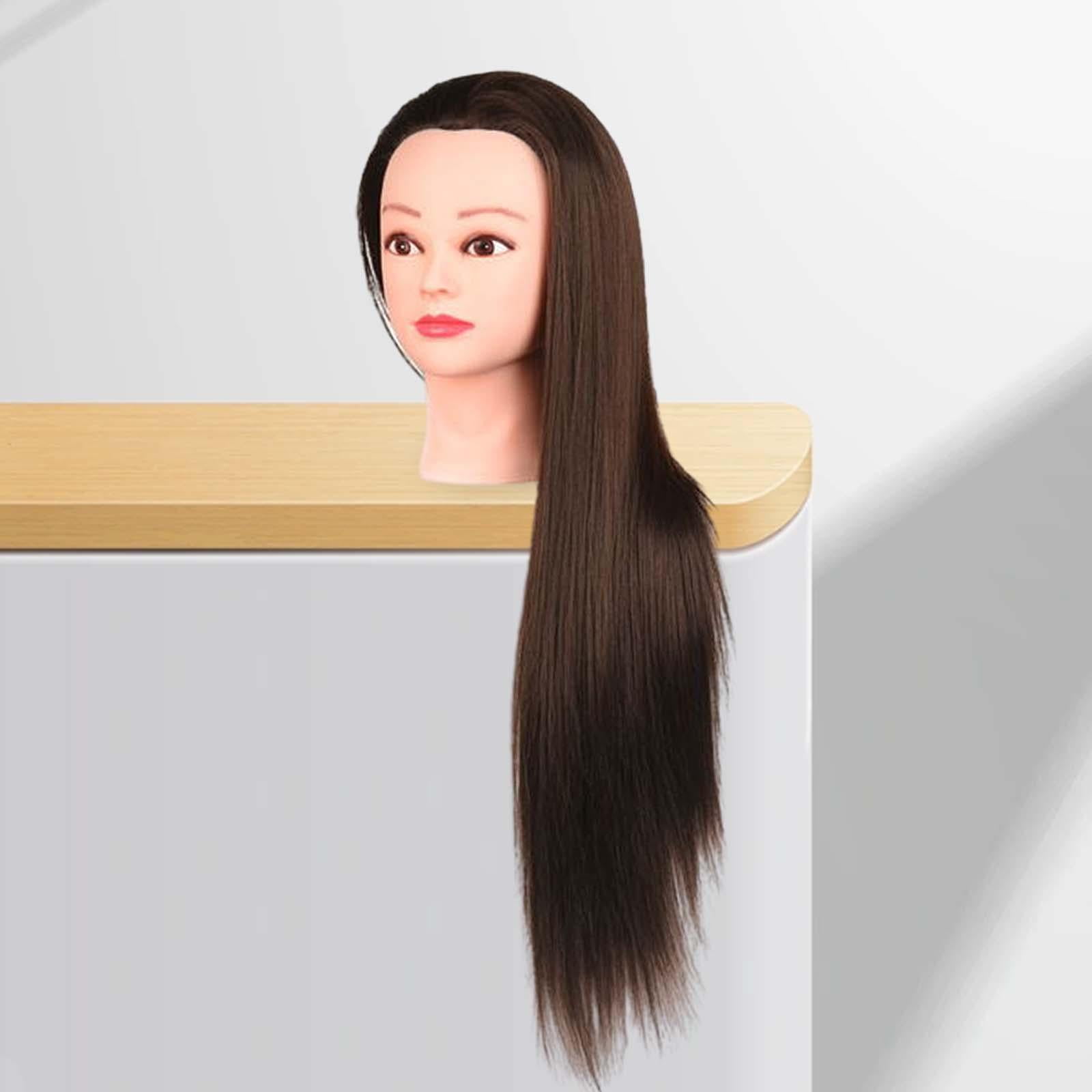 Hair Training Head Mannequin Head Hairstyling Multipurpose Long Hair Manikin Doll Head for Cutting DIY Cosmetology School Students Braid , Brown with Makeup