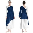 thumbnail image 1 of TiaoBug Robe Tunique de Danse Patchwork en Dentelle Florale pour Femmes, une Épaule, Manches Évasées, Ourlet Asymétrique, Bleu Marine, TTG, 1 of 7