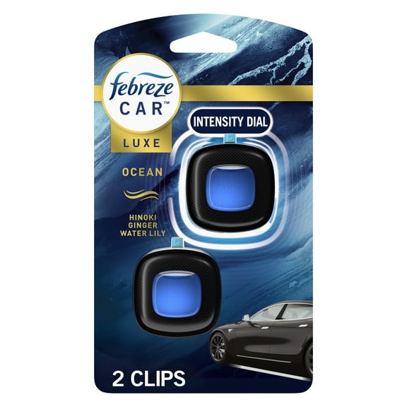 Febreze Car Air Freshener, Odor-Fighting Car Vent Clip, Ocean, 2 Count