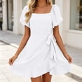 thumbnail image 2 of Bxsruta Womens Dress Short Sleeve Square Neck Ruffle Wrap Casual Mini Dresses, 2 of 6
