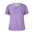 thumbnail image 3 of Lace Blouse V Neck 3/4 Sleeve Shirts for Women Summer 2025 Tops Solid Color Mesh Hole Loose Fit T-Shirts Purple,L, 3 of 5
