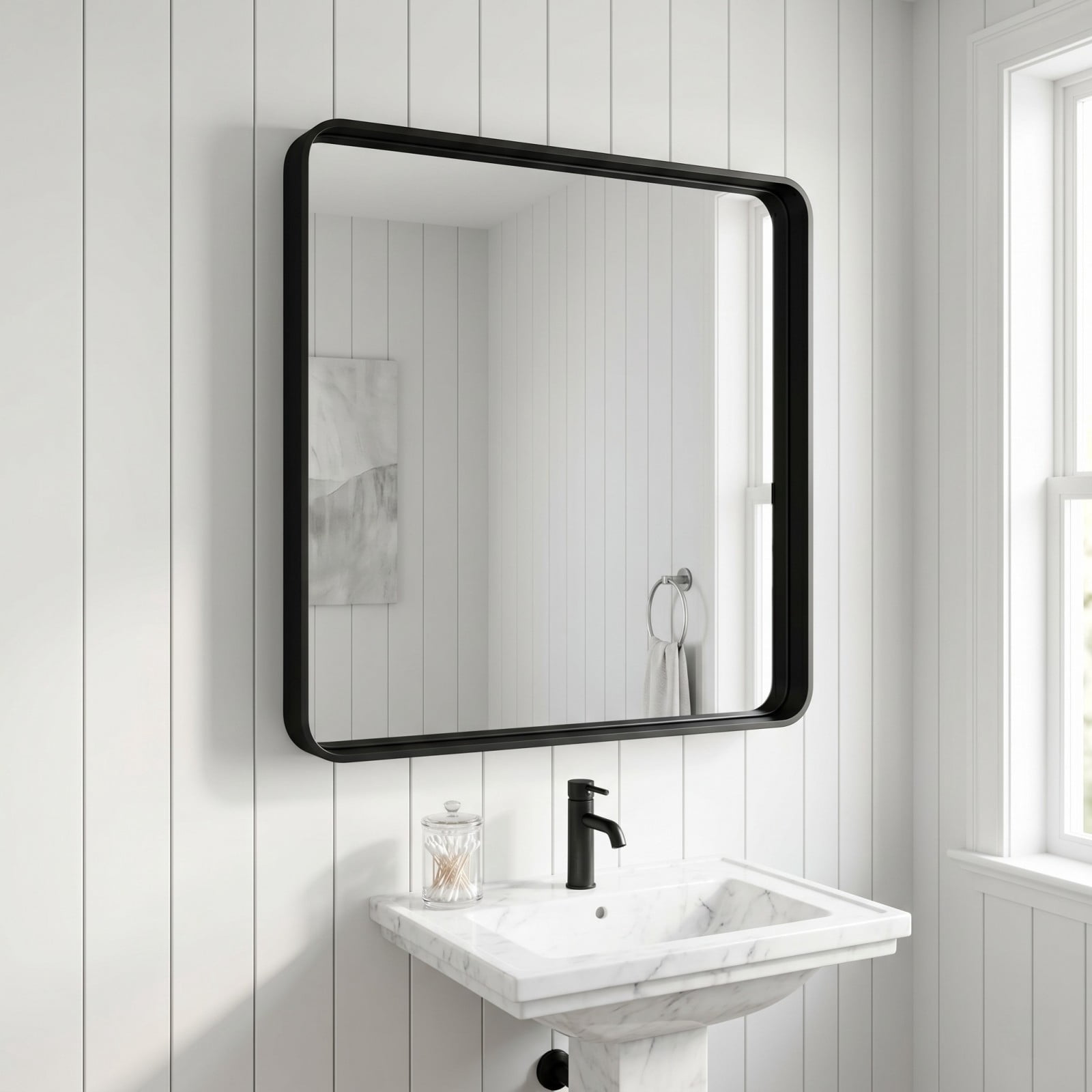 GRAHMCY 20"x20" Bathroom Mirror Wall Mounted Rectangular Vanity Mirror with Deep Frame, Black