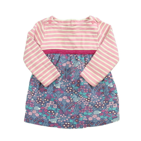 

Pre-owned JoJo Maman Bebe Girls Pink Stripe | Purple Floral Dress size: 6-12 Months