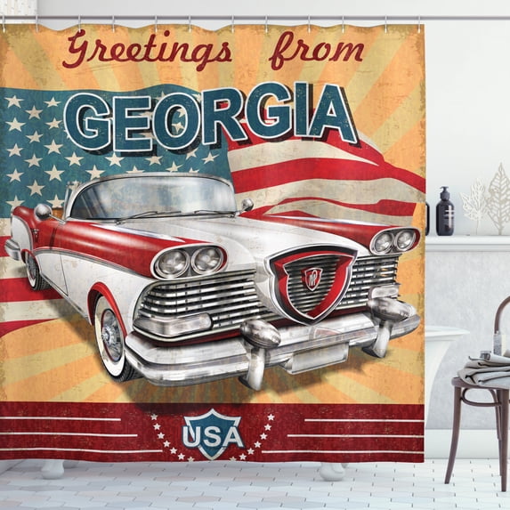 Ambesonne Georgia Shower Curtain, Touristic Greeting Pattern, 69"Wx84"L, Slate Blue Multicolor