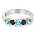 thumbnail image 3 of Gem Stone King 925 Silver and 10K Yellow Gold Swiss Blue Topaz and Blue Sapphire Wedding-Bands Ring for Women | 1.04 Cttw | Round 3.5MM | Gemstone November Birthstone | Size 9, 3 of 6
