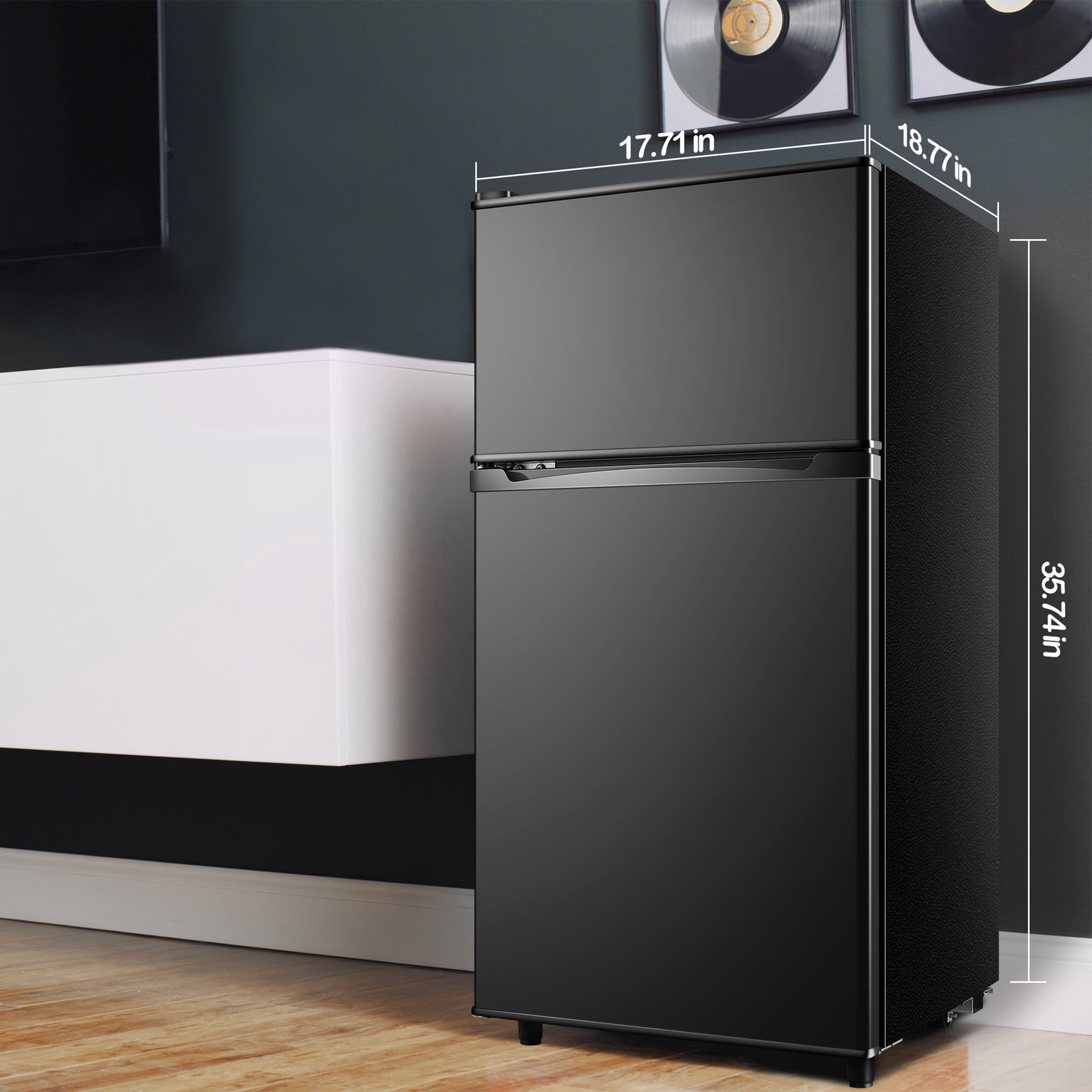 CALLIEVER 3.5 Cu.Ft Mini Fridge with Freezer - Dual-Door Small Refrigerator for Dorm Bedroom,Black