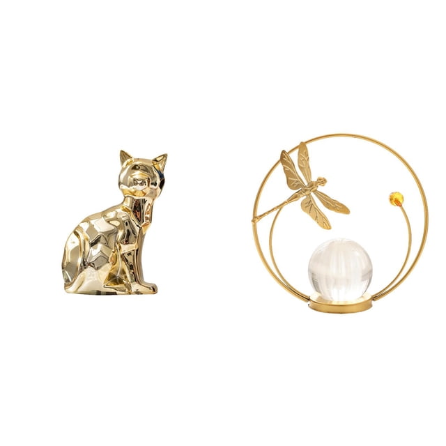 Figura de escritorio,Estatua de gato en estante,escritorio,oficina,decoración del hogar,Estatua de bola de cristal,Estatuas de bolas de cristal para decoración del