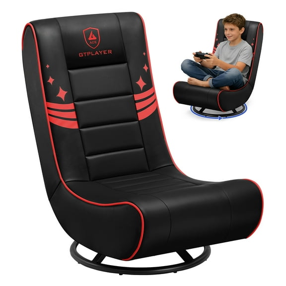 GTPLAYER Swivel Floor Gaming Chairs with Foldable Backrest for Teens,, Red