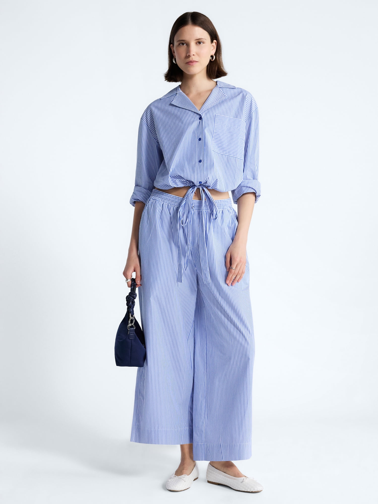 Free Assembly Women's and Women's Plus Cotton Poplin Cropped Wide Leg Pants, 26" Inseam, Sizes XS-4X