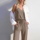 thumbnail image 4 of Pantalones Casuales para Mujeres de Verano sin Mangas Pantalones Largos Sudadera con Cuello en V Y Bolsillo, Sudaderas Casuales para Mujeres de Verano para Diario Y Fiesta, 4 of 7