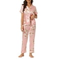 thumbnail image 1 of INSPIRE CHIC Ensembles de Pyjama pour Femmes Chemise Boutonnée avec Pantalon Long 2 Pcs Vêtements de Nuit Vêtements de Sommeil 2TG Roses, 1 of 5