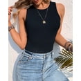 thumbnail image 3 of Womens Solid Round Neck Ribbed Summer Tank Top Sleeveless Racerback Cropped Basic Camisole Shirt Top(BL-S), 3 of 5