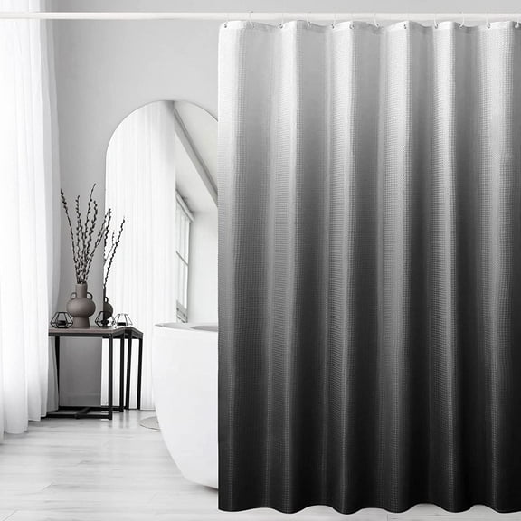 Shower Curtain 72 x 84, Tall Black Ombre Shower Curtain for Bathroom, Waffle Weave Fabric Shower Curtain Set with Hooks, Water Repellent, Machine Washable
