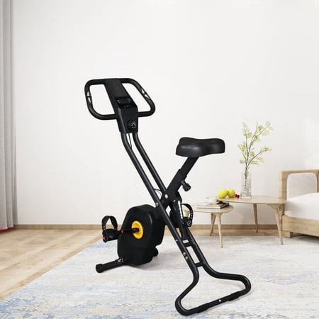 Folding Indoor Exercise Bike Upright Training Stationary Bike with Adjustable Reluctance and Seat LCD Monitor for Home Workout Black