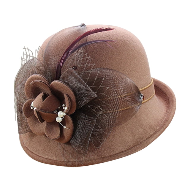 Chapeau Melon Petit pour Femme, Automne et Hiver, Fleurs, Rond, Décontracté, Style Bassin de Pêcheur