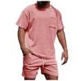 thumbnail image 1 of toraway Ensemble Décontracté pour Hommes 2 Pcs Mode Costume d'Été Manches Courtes Shorts en Velours Côtelé Robe Décontractée Col Rond Poche Haut Shorts à Cordon Style Confort S, 1 of 4