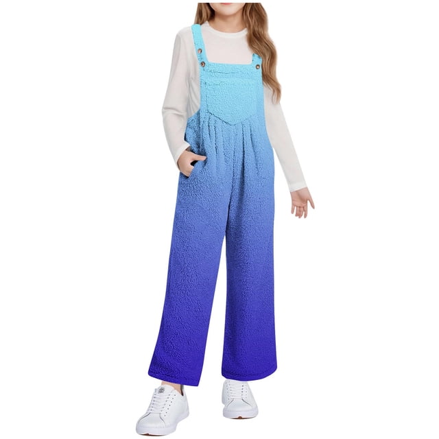 Fall-Winter Sleeveless Jumpsuit for Girls 5-14 Years Old with Built-In Vest and Fleece Pockets, Printed Pattern