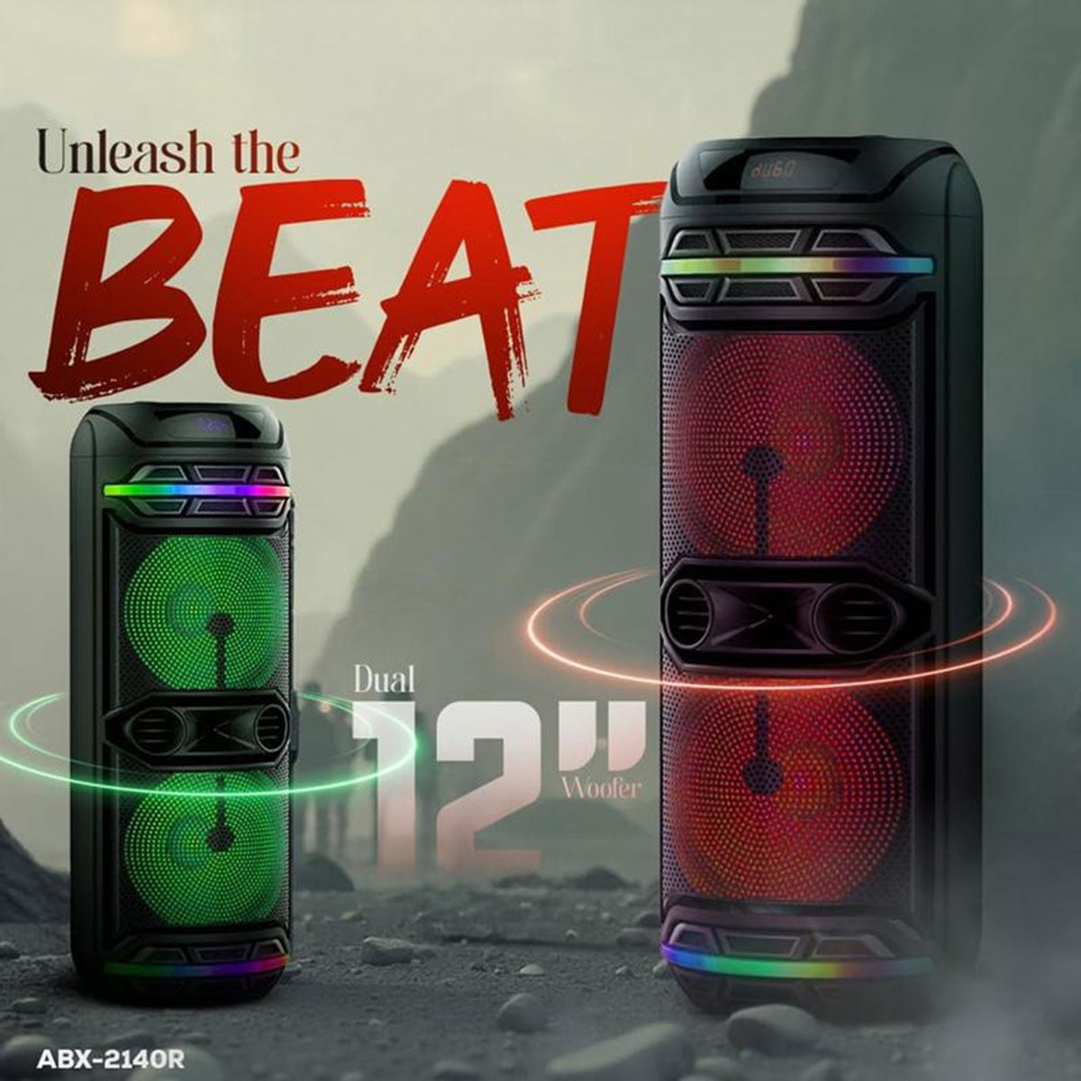 RIDWIND 5000W Powerful Bluetooth Party Speaker with Dual 12" Woofers, Portable Rechargeable Stereo Speaker, LED Lights, FM Radio & Wireless Mic for Karaoke