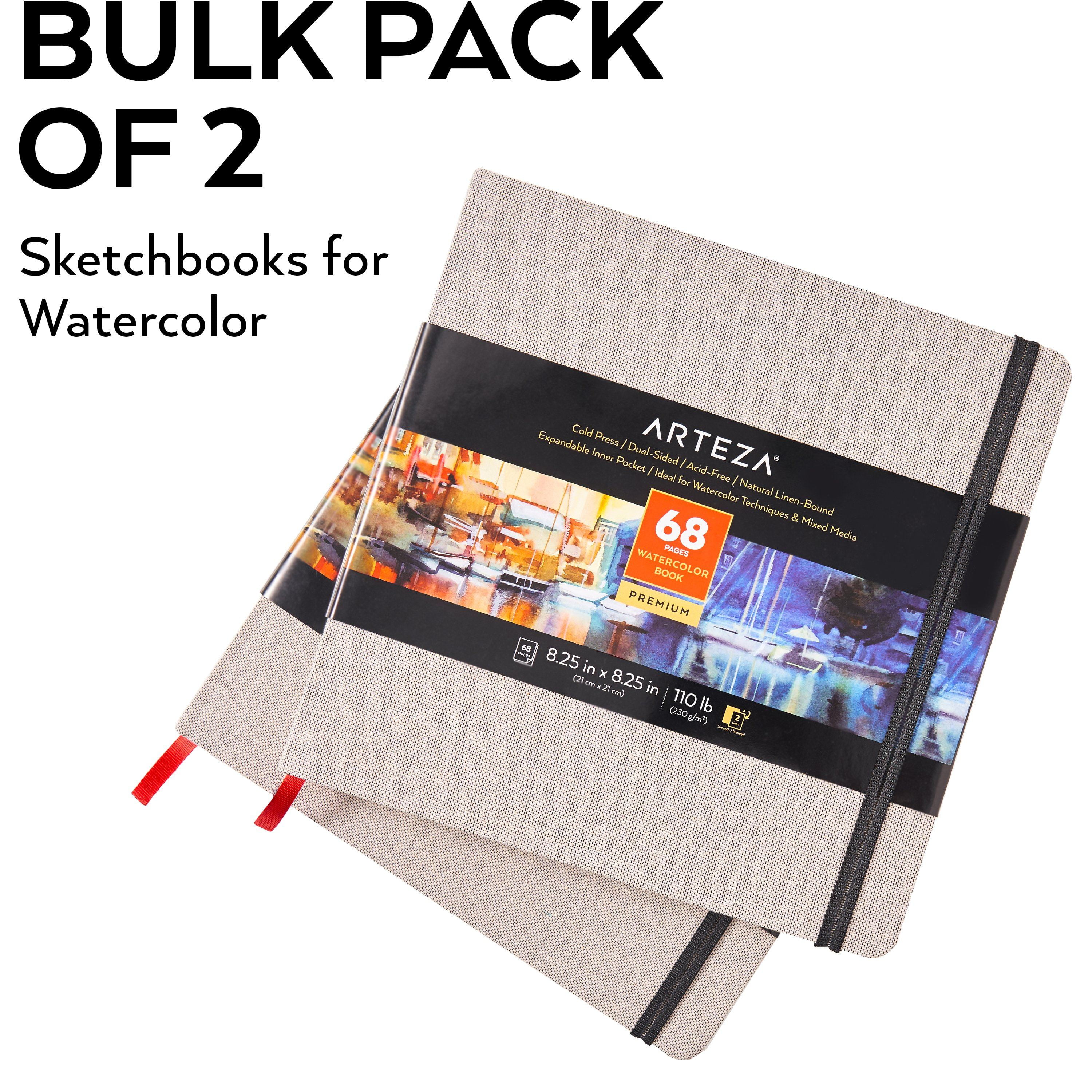 Arteza 8.25" x 8.25" Hardcover Watercolor Sketchbook, 68 Pages, Set of 2