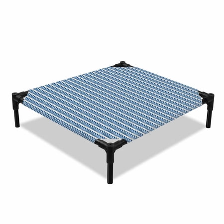 Blue Pinstripes Elevated Dog Bed Coastal Nautical Blue Leaf Stripes Cooling Breathable Outdoor Raised Dog Cot Bed with Metal Frame Non-Slip Feet for Small Dog 20x20in