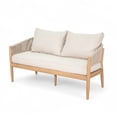 thumbnail image 3 of Christopher Knight Home Outdoor Patio Sofa Loveseat, Wood Frame with Cushion and Light Brown Rope, 3 of 13