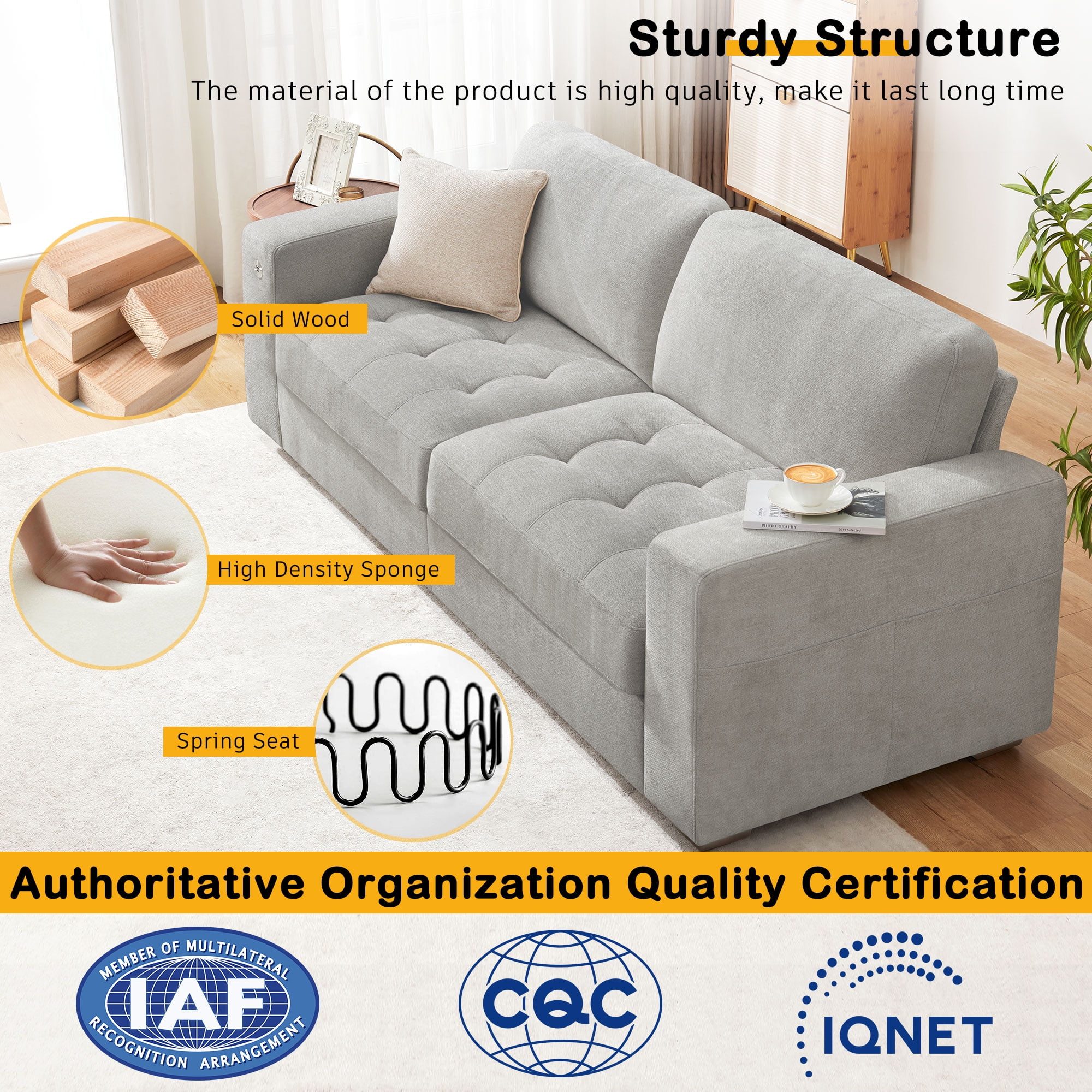 Bedluxury 89'' Comfy Sofa Couch for Living Room, Modern Deep