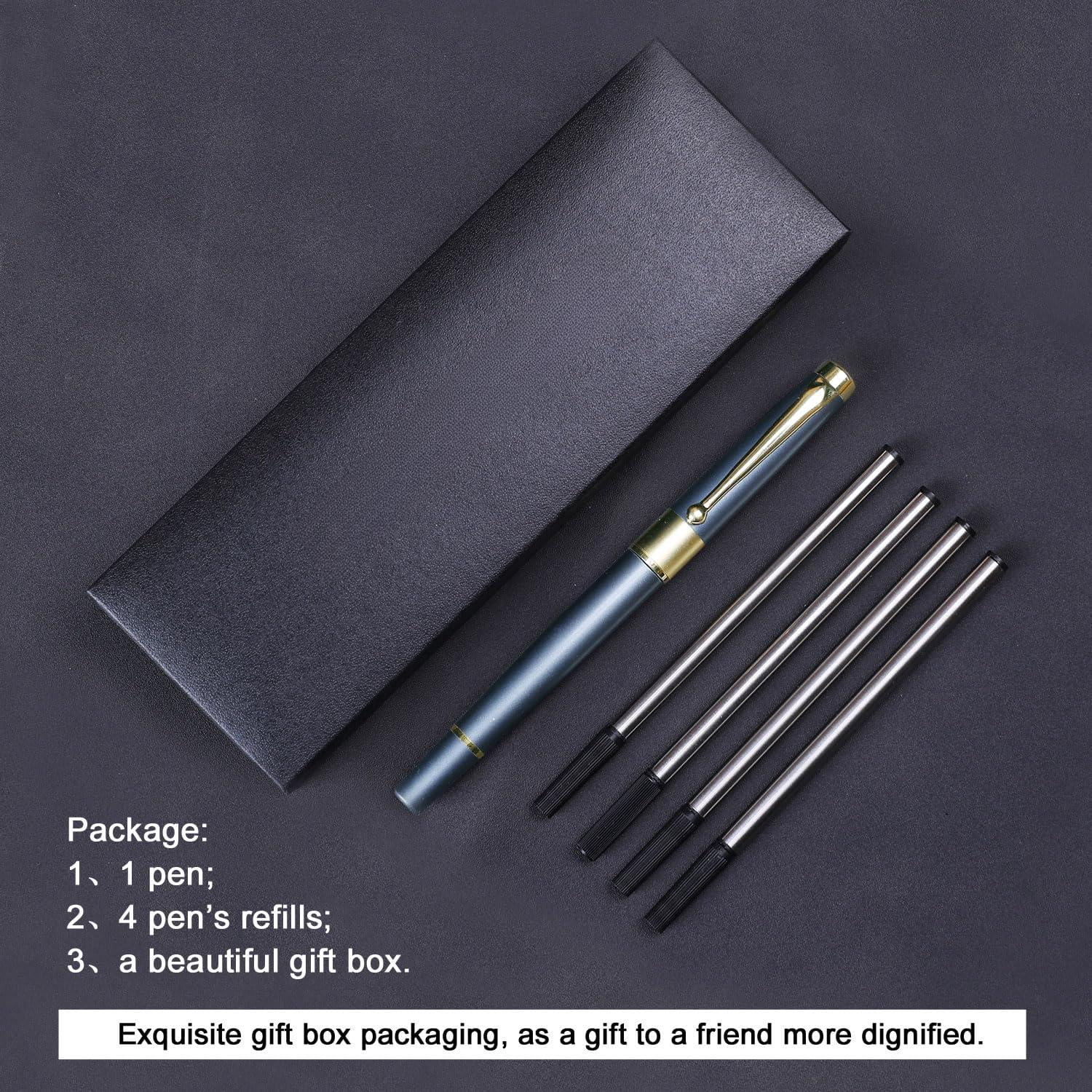 Ballpoint Pen Black Refill Luxury Line Width 0.5mm Ball Gift Set For Men & Women Professional Executive Office Nice Ballpens Classy Box (blue)