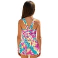 thumbnail image 2 of COEQINE Girls One Piece Swimsuit with Skirt Sleeveless Cute Skirted Bathing Suit Hawaiian Swimwear for Kids 3-4 Years, Summer Swim Dress for Water Play, Pink Yellow Teal Tie-dye, 2 of 8
