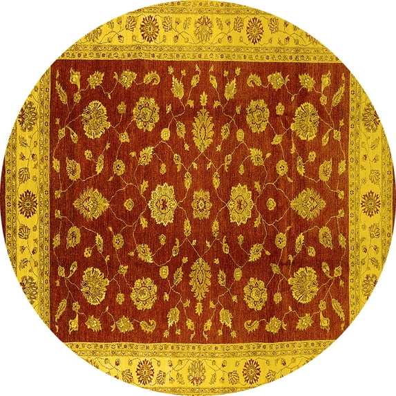 Ahgly Company Machine Washable Indoor Round Oriental Yellow Industrial Area Rugs, 6' Round