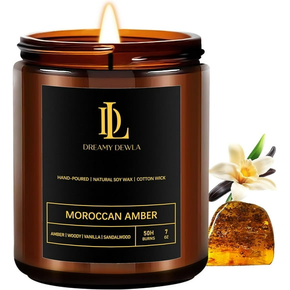 Scented Candles for Men - Candle Gifts for Men Birthday, Anniversary - Soy Candles for Home Scented, Men Candle in Amber Jar, Moroccan Amber Scented Candles, 7 oz