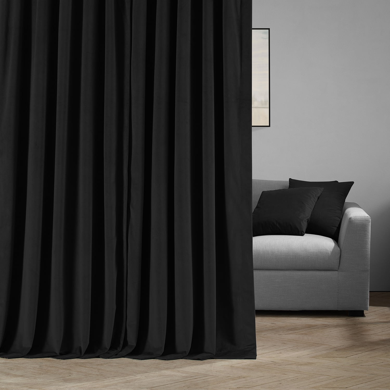 Half Price Drapes Signature Black Extra Wide Velvet Blackout Curtains (1 Panel), 100WX 108L