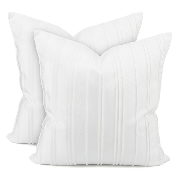 Unique Bargains 2Pcs Pleated Textured Throw Pillow Covers Couch Cushion Cases White 18" x 18"