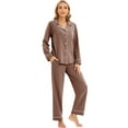 thumbnail image 5 of GEX 100% Cotton Pajamas for Women PJ Set Soft Button-Down 2 Piece Set Knitted Long Sleeve Sleepwear Loungewear Brown XL, 5 of 7