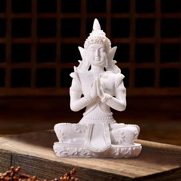 Estatua de Buda sentado de piedra arenisca, colección de esculturas artesanales decorativas de 3x2x4 pulgadas para regalo de inauguración de la casa, Estilo A Macarena Estatua al aire libre