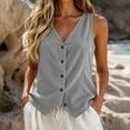 thumbnail image 2 of V Neck Button Front Corduroy Vest Top Solid Casual Layering Waistcoat for Women Spring Fall Daily Office Wear S-XXL, 2 of 6