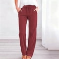 thumbnail image 2 of Women's Elastic Waist Drawstring Pants Lightweight Straight Leg Casual Trousers Summer Loose Versatile Long Pants with Pockets, 2 of 9