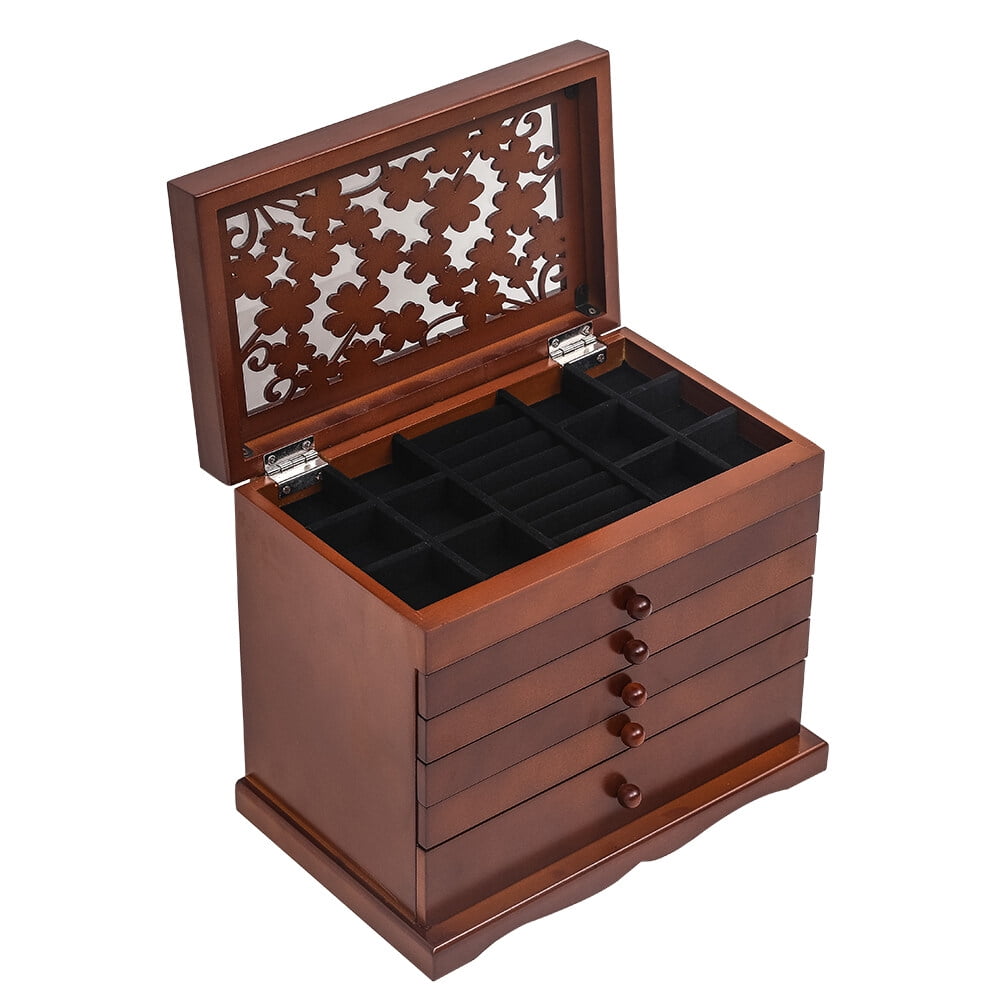 Kepooman Jewelry Organizer Small Jewelry 6 Layers Case with 5 Drawers for Women & Girls, Brown Kepooman Jewelry Organizer Small Jewelry 6 Layers Case with 5 Drawers for Women & Girls, Brown