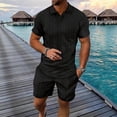 thumbnail image 2 of HBGVBA Men Summer Sport Set Color Blocked Casual Lapel Short Sleeve Shorts Breathable Fashion Outfit Set, 2 of 4