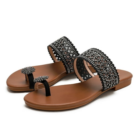 

uikmnh Slippers for Women Women Sandals Sandals With Summer Platform Bohemia Flip Flops Flat Shoes Casual Thong Sandals Black 6.5