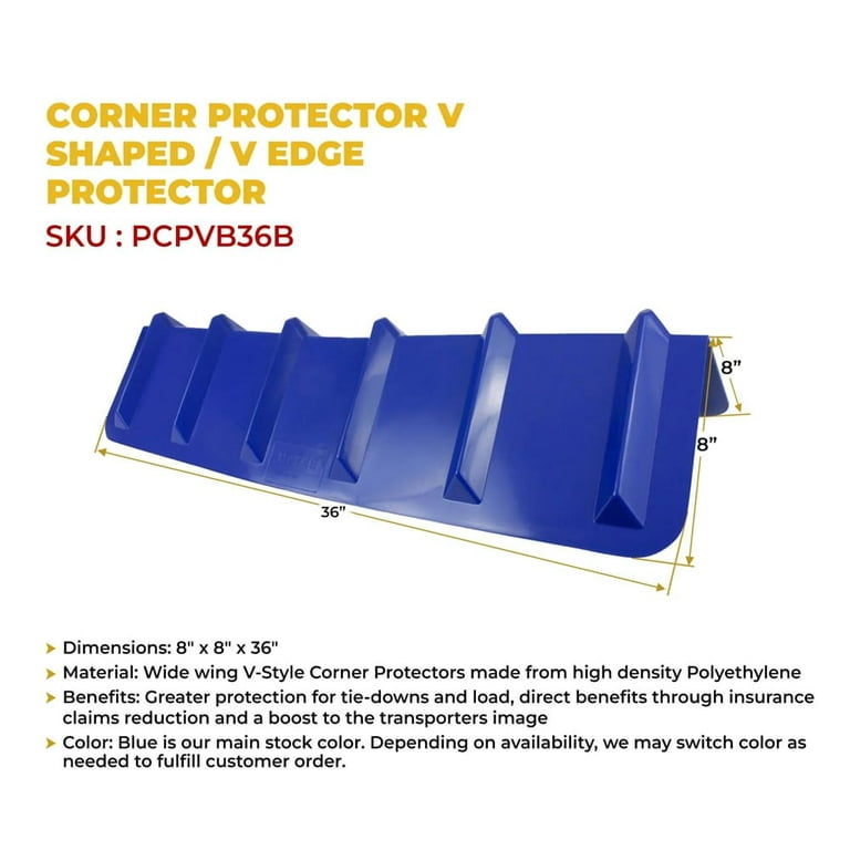 20 Pack Blue Flatbed Edge Protectors - 8 x 8 x 36 | V Shaped Winch  Ratchet Straps Plastic Corner Protector for Flatbed Cargo Load